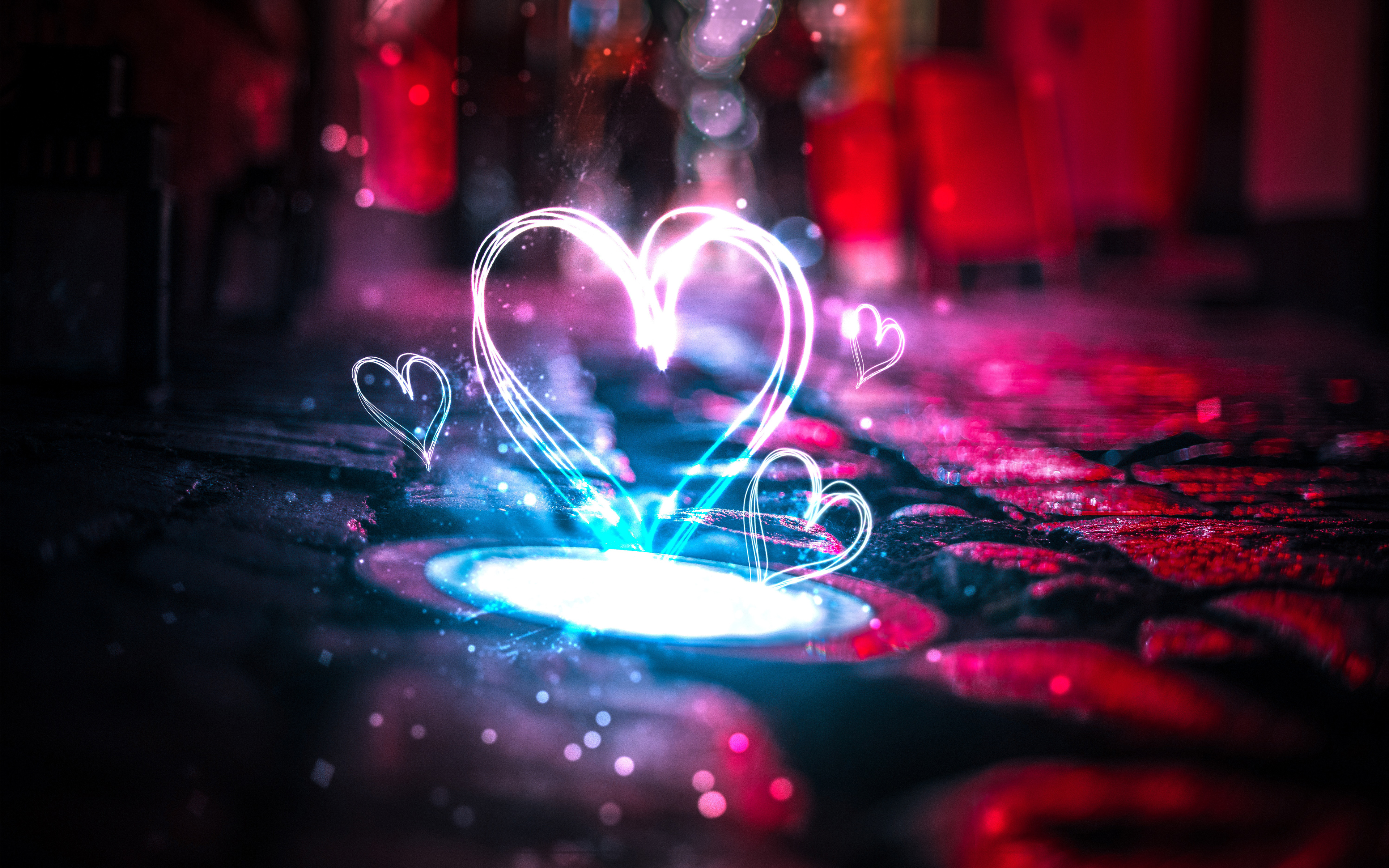 Neon Love Hearts 4K Neon, Love, Hearts, Couple